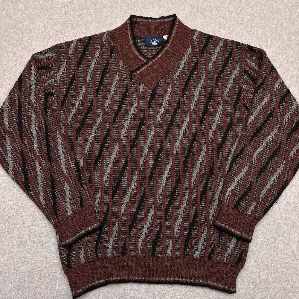 Vintage Hartog Knit Sweater‎ Men's M Geometric Abstract Coogi Style Wool Blend